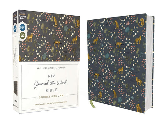 NIV, Journal the Word Bible (Perfect for Note-Taking), Double-Column, Cloth over Board, Navy Floral, Red Letter, Comfort Print: Reflect, Take Notes, or Create Art Next to Your Favorite Verses cover image