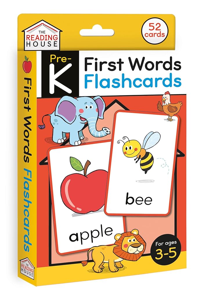 First Words Flashcards: Flash Cards for Preschool and Pre-K, Age 3-5, Learning to Read, Sight Word, 52 First Words in Preschool and Kindergarten, Phonics, Memory Building (The Reading House) cover image