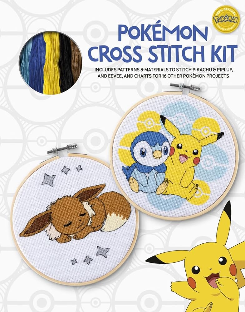 Pokémon Cross Stitch Kit: Includes patterns and materials to stitch Pikachu & Piplup, & Evee, and charts for 16 other Pokémon projects cover image