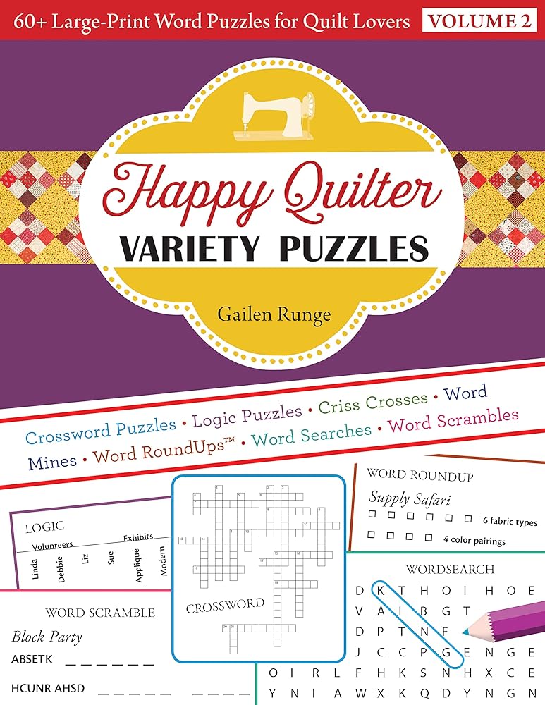 Happy Quilter Variety Puzzles: 60+ Large-print Word Puzzles for Quilt Lovers (2) cover image