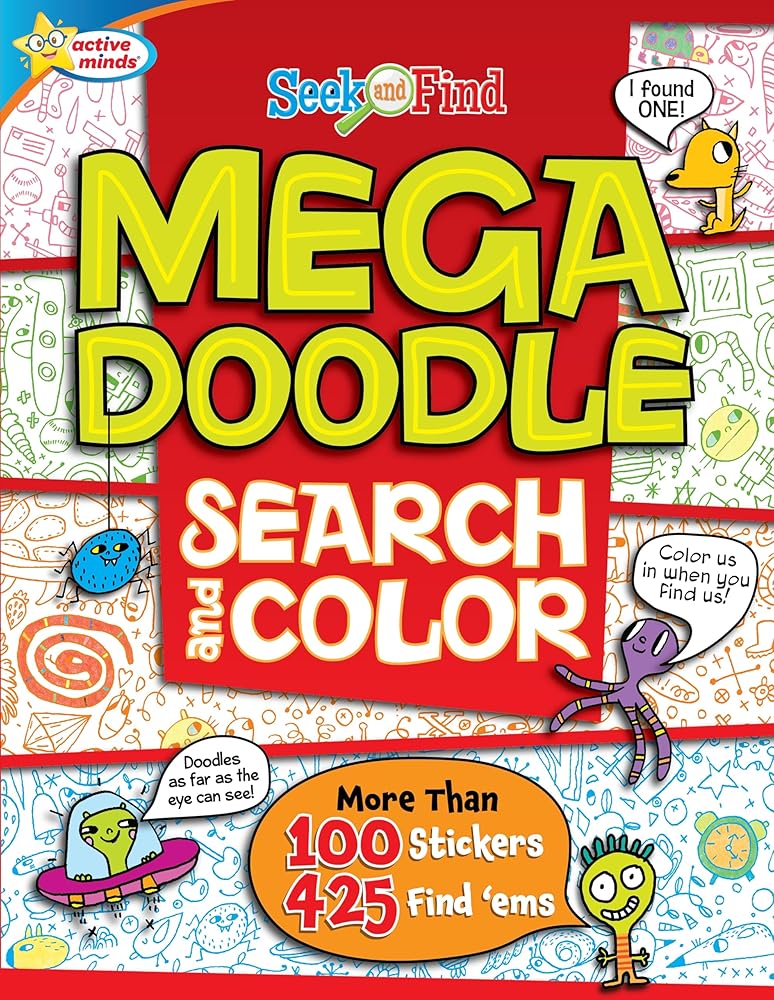 Active Minds - Mega Doodle Search and Color Seek and Find Activity Book - Over 425 Find 'Ems and 100 Stickers Included! cover image