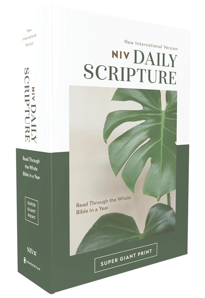 NIV, Daily Scripture, Super Giant Print, Paperback, White/Green, Comfort Print: 365 Days to Read Through the Whole Bible in a Year cover image