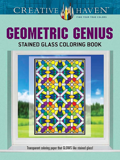 Creative Haven Geometric Genius Stained Glass Coloring Book (Adult Coloring Books: Art & Design) cover image