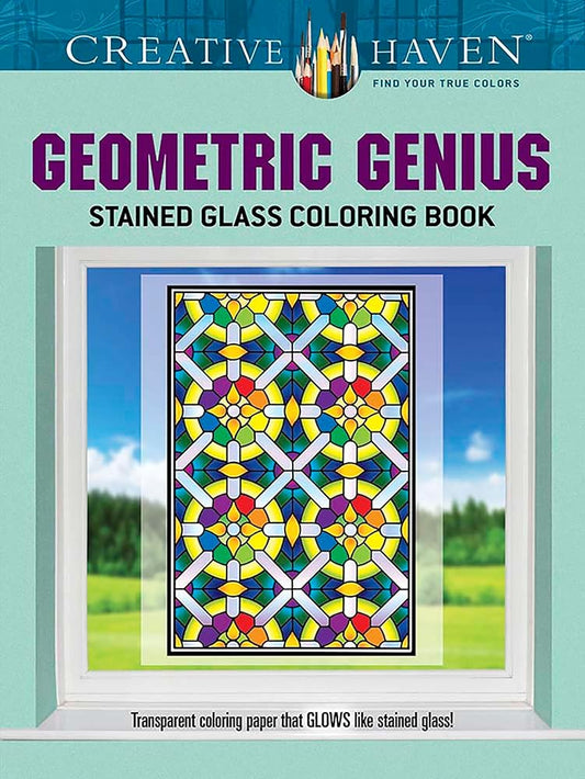 Creative Haven Geometric Genius Stained Glass Coloring Book (Adult Coloring Books: Art & Design) cover image