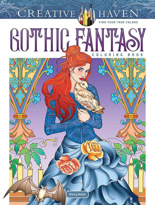 Creative Haven Gothic Fantasy Coloring Book; Skulls, Spiders, Graves, Bats, Cats, Ravens and Other Creepy Images to Color! (Adult Coloring Books: Fantasy) cover image
