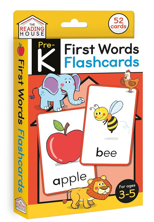 First Words Flashcards: Flash Cards for Preschool and Pre-K, Age 3-5, Learning to Read, Sight Word, 52 First Words in Preschool and Kindergarten, Phonics, Memory Building (The Reading House) cover image