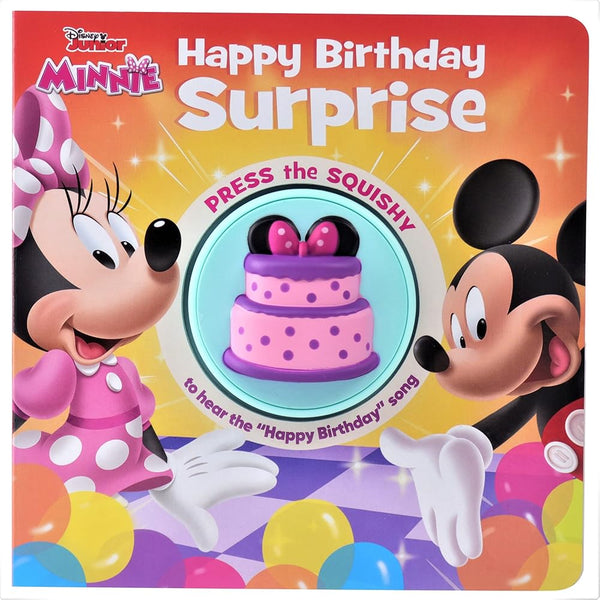 Disney Junior Minnie Mouse - Happy Birthday Surprise! Squishy Button Sound Book - Satisfying Tactile and Sensory Play - PI Kids (Play-A-Sound) cover image