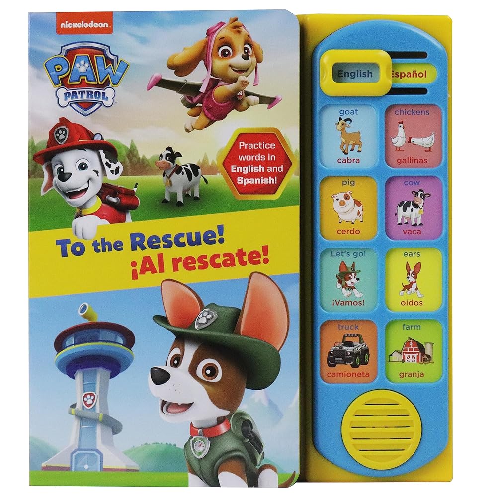 Nickelodeon PAW Patrol Marshall, Tracker, and Skye - To the Rescue! Al Rescate! - English and Spanish Bilingual Sound Book - PI Kids (English and Spanish Edition) cover image