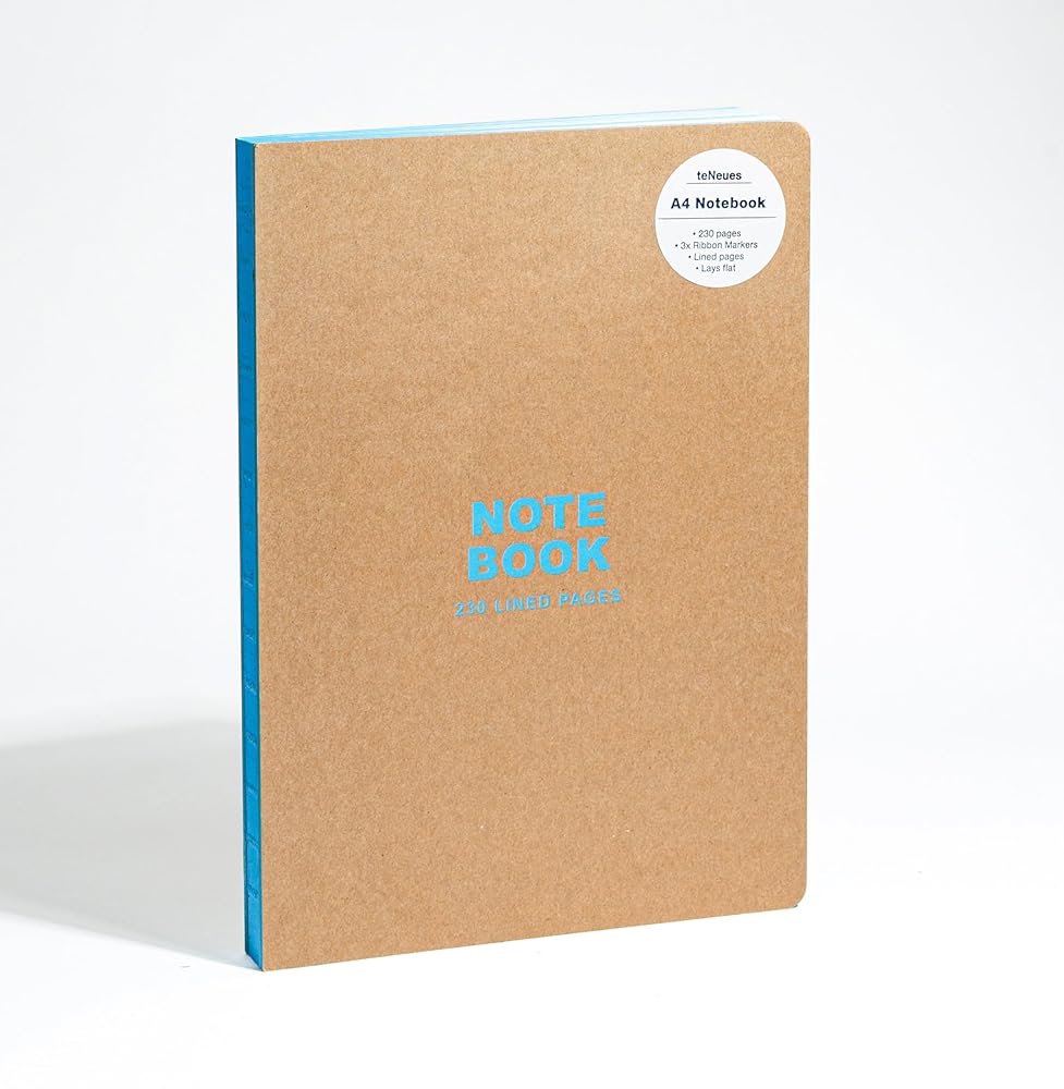 teNeues - A4 Notebook: Kraft and Neon Blue, Hardcover - 230 Lined Pages with Lay Flat Binding: Large Format Hardcover A4 Style Notebook with Special Features cover image