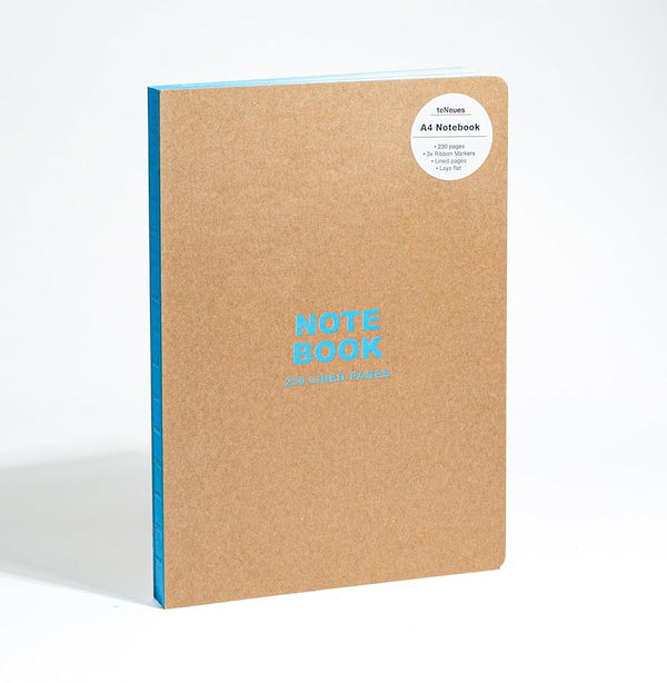 teNeues - A4 Notebook: Kraft and Neon Blue, Hardcover - 230 Lined Pages with Lay Flat Binding: Large Format Hardcover A4 Style Notebook with Special Features cover image