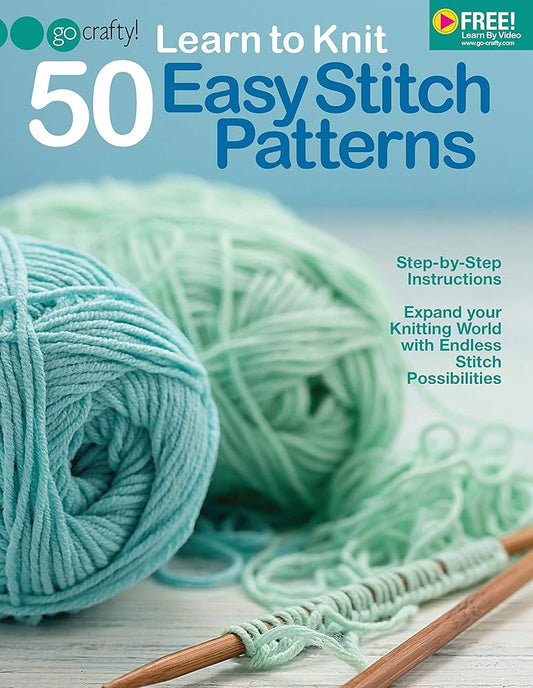 Learn to Knit 50 Easy Stitch Patterns-Step-by-Step Illustrations, Endless Stitch Possibilities-Free Online Video Tutorials Available cover image