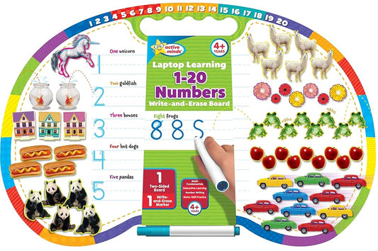 Active Minds - Write-and-Erase - Wipe Clean Laptop Learning 1-20 Numbers Double Sided Learning Board - Ages 4+ (Active Minds Welbs) cover image