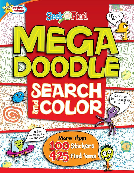 Active Minds - Mega Doodle Search and Color Seek and Find Activity Book - Over 425 Find 'Ems and 100 Stickers Included! cover image