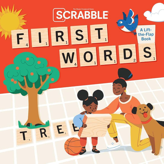 Scrabble: First Words: (Interactive Books for Kids Ages 0+, First Words Board Books for Kids, Educational Board Books for Kids) (PlayPop) cover image