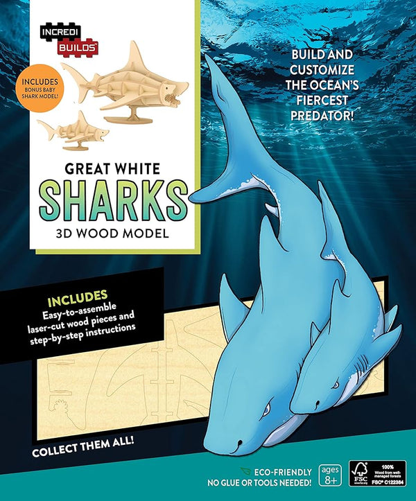 IncrediBuilds: Great White Sharks 3D Wood Model cover image