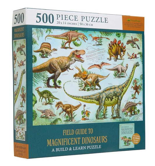 Magnificent Dinosaurs 500-Piece Puzzle and Booklet: (Jigsaw Puzzles for Kids and Adults, Dinosaur Gifts for Kids) cover image