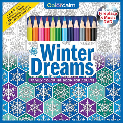 Winter Dreams Christmas Adult Coloring Book Set With 24 Colored Pencils, Pencil Sharpener And Fireplace And Music DVD Included: Color Your Way To Calm cover image
