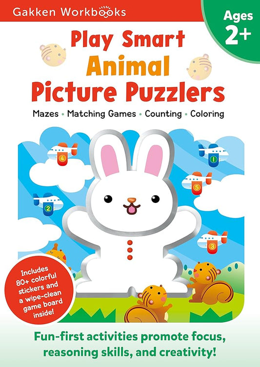 Play Smart Animal Picture Puzzlers Age 2+: Preschool Activity Workbook with Stickers for Toddlers Ages 2, 3, 4: Learn Using Favorite Themes: Tracing, Matching Games (Full Color Pages) cover image